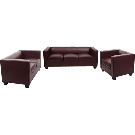 Salotto componibile lounge moderno elegante Lille M65 composizione 3-2-1 ecopelle bordeaux (1/5)