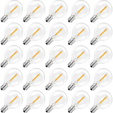 G40 E12 LED 1W Ersatz-Lichterkette mit dekorativen Glühbirnen im Edison-Stil, Retro-Design, warmweiß 2200K, 220V-240V, 25er-Pack [Energieklasse G]