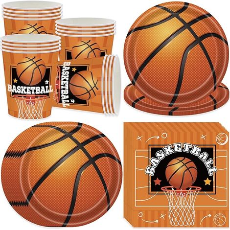 Set de vaisselle de fête de basketball, assiettes de fête d'anniversaire, assiettes en carton, tasses, serviettes, décoration d'anniversaire d'enfant Thème du Sport (1/5)