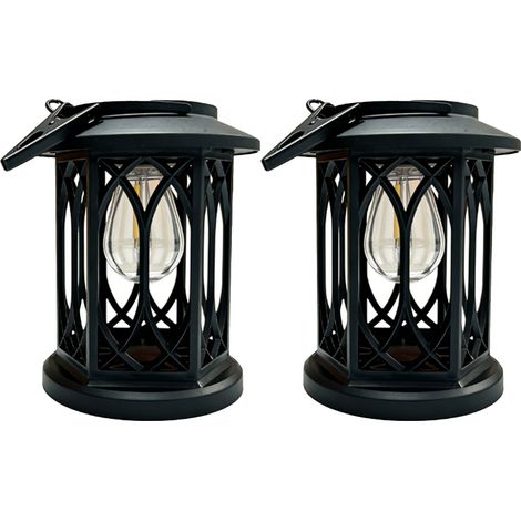 Paquet de 2 lanternes solaires d'extérieur, lanternes suspendues à haute efficacité IP65 étanches pour jardin, patio, cour, ampoule décorative en tungstène avec clip (1/5)