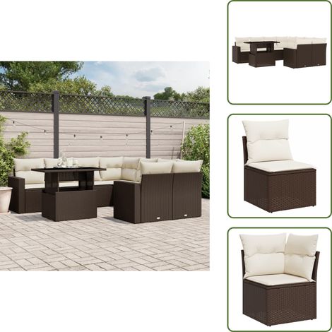 9-tlg. Garten-Sofagarnitur mit Kissen Braun Poly Rattan - Gartenmöbel - Esszimmerset - Outdoor Möbel - Lounge Set - Rattan Gartenmöbel (1/5)