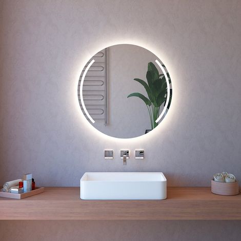 Badezimmerspiegel mit LED-Hintergrundbeleuchtung 90 cm rund poliert ETR129-M