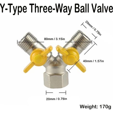 Valvola di commutazione a Y in ottone da 1/2", distributore a Y con divisore per rubinetto a 2 vie, divisore per valvola del gas, divisore per tubo flessibile in ottone, per soffione doccia, braccio d (1/4)