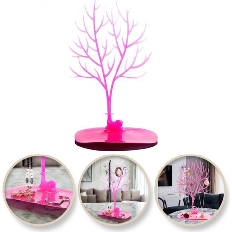 Großer Schmuckständer – Halskette, Ringe, rosa Holz E32R