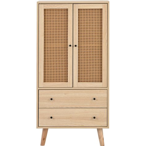Aparador de salón 60 cm con 2 puertas y 2 cajones, color roble (1/5)