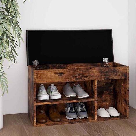 Meuble à Chaussures Étagère à Chaussures - avec coussin Chêne fumé 80x30x47 cm Aggloméré BV535680 - BonneVie (1/5)
