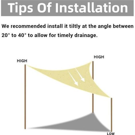 Voile d'ombrage, 95% uv, convient pour terrasse, balcon, jardin, fête, événements en plein air (3 x 3 x 3 mètres, beige) (1/5)