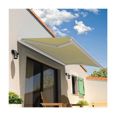 Store banne coffre intégral CINABRE (Motorisation à interrupteur - Blanc RAL 9010 - Écru 250g/m² - 3.00 x 2.00 m) (1/4)
