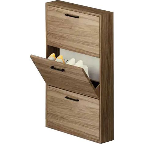 Scarpiera Slim in legno nobilitato 3 ribalte Noce Naturale cm 108x65x15 (1/3)