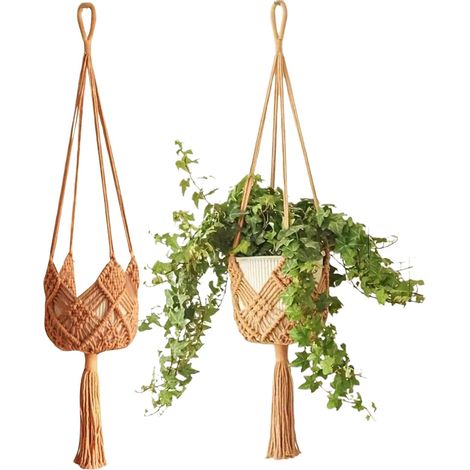 Suspension pour Plantes en macramé  2 Supports de Pot à Suspendre – Style bohème Tendance au Crochet pour décoration d'intérieur, Pots de Fleurs pour fenêtre et Porche