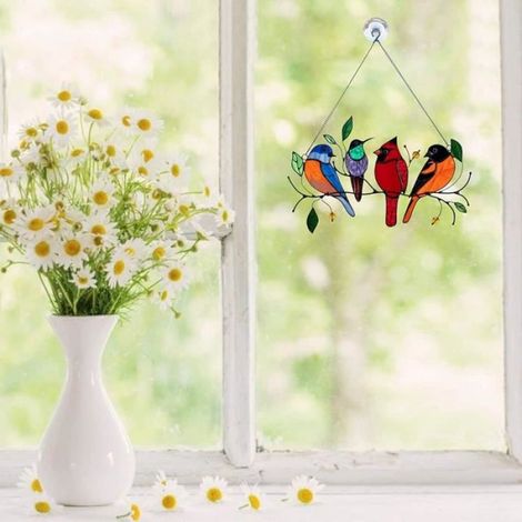 Panneau Vitraux - Suspension Oiseaux - Décoration Fenêtre Intérieur - Cadeau Original - Lot de 1 (1/4)