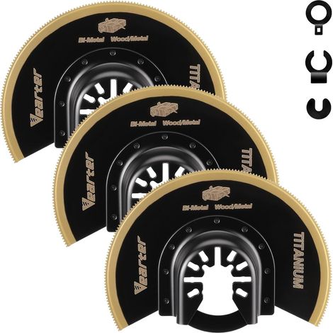 Lot de 3 lames de scie oscillantes en titane - Lames semi-circulaires universelles bimétalliques - Kit de lames à dégagement rapide pour bois, tuyaux métalliques, clous, cloisons sèches, PVC (1/5)