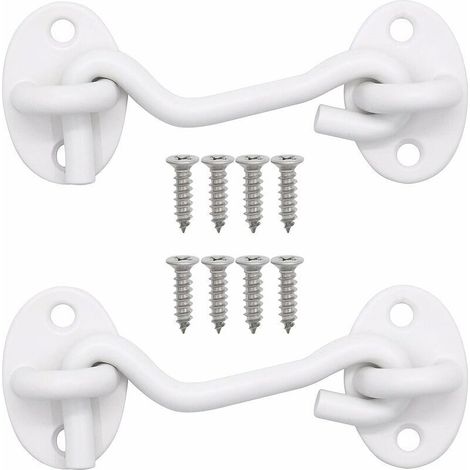 Crochet de (3inch) 2 Pièces pour Serrures Porte de Grange, Salle de Bain, Fenêtre, Porte Coulissante, Crochet Fermeture Porte Blanc Crochets avec oil de Porte Verrous et Boulons