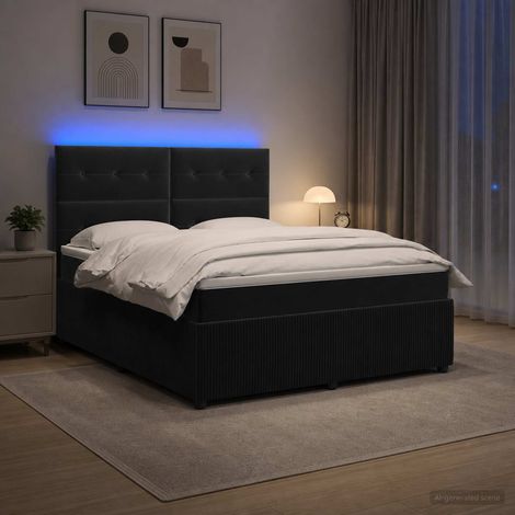 vidaXL Lit boxspring LED avec matelas Noir 180 x 200 cm Velours (1/5)