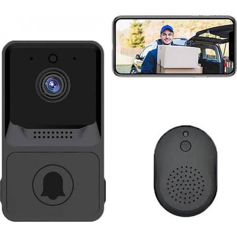 Sonnette sans fil, sonnette vidéo connectée Wi-Fi noire, R-AquaForge (1/5)