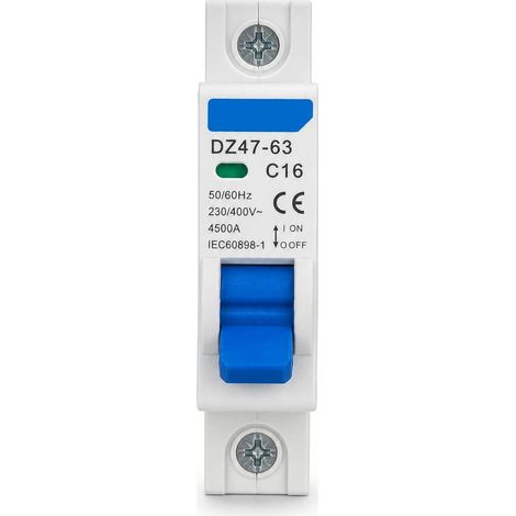 Disjoncteur miniature 16A 1P 230V MCB protection surcharge court-circuit module compact boîtier ignifuge avec indicateur d’état pour rail DIN C45 (1/5)