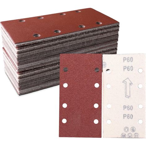 30 Papier de verre, 93x185mm, Grain 60, 8 trous, Pour ponceuse orbitale, Bois métal (1/5)