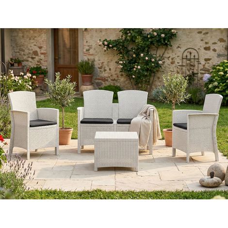 Lounge-Set für den Außenbereich Urano, Gartenset mit Kissen, Lounge-Set für den Innenbereich in Rattan-Optik, 100 % Made in Italy, Weiß (1/5)
