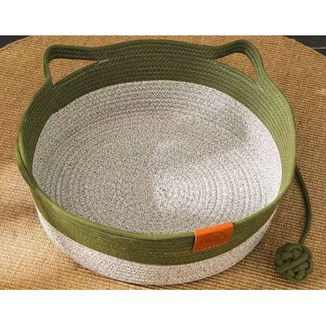 Cestino per gatti in corda intrecciata, cuccia migliorata con coda giocattolo, design semi-chiuso, cuccia rotonda in cotone, per tutti i gatti, verde (1/5)