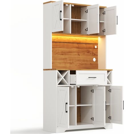 Hoher Küchenschrank mit RGB-LED, Flaschenregal und Vitrine, 105 x 40 x 180 cm, MDF (1/5)