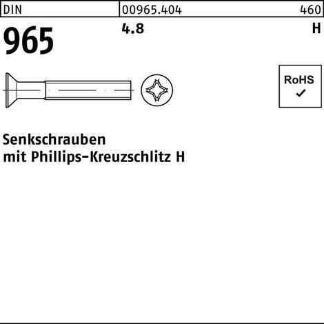 Senkschraube DIN 965 Kreuzschlitz-PH M 5 x 12 -H4.8 1000 Stück