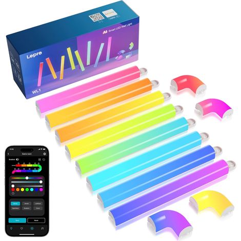 Applique Murale RGB 8pcs  8 appliques + 4 coins, IA personnalisé, RGB, contrôle vocal, segmenté, music sync (1/5)