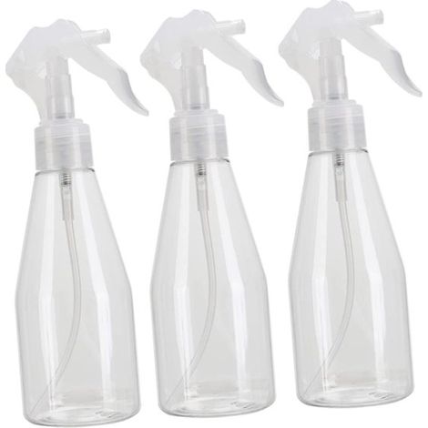 Paquete de 3 botellas pequeñas de plástico transparente con pulverizador de 200 ml - Botellas pulverizadoras manuales - Adecuadas para limpieza, riego e hidratación de plantas. (1/5)