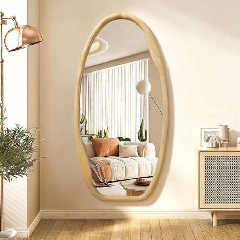 Miroir mural avec cadre en bois irrégulier - Miroir asymétrique pour mur - 100 x 50 cm - Miroir décoratif en bois à suspendre pour salle de bain, chambre à coucher, salon, vestiaire, entrée en (1/5)