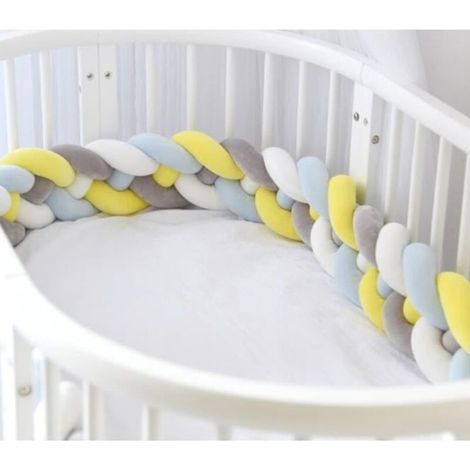 2.2 M Tour de lit coussin Serpent Coussin Tressé pare-chocs Velours Protection bébé 100% Fait à Main Jaune+Blanc+Gris+Bleu