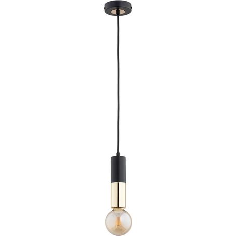 Alfa BOLID Modern Minimalist Pendant Ceiling Lamp, Black & Gold Metal Hanging Light, 1xE27 Bulb Socket (max 15W), IP20 Indoor, 80cm H x 10cm for Kitchen Island, Dining Room, Living Room