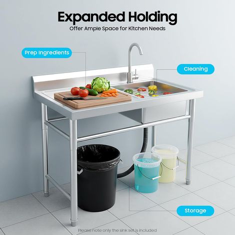 Évier de cuisine - Évier commercial en acier inoxydable - Avec meuble bas - Convient pour restaurants, magasins, restaurants, cantines, cafés, jardins, entrepôts et - 1006093 cm (1/5)