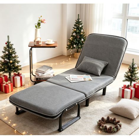 Canapé-lit pliant - Fauteuil inclinable convertible 3 en 1 - Garnissage du coussin en éponge - Facile à ranger - 68×65×80cm - gris
