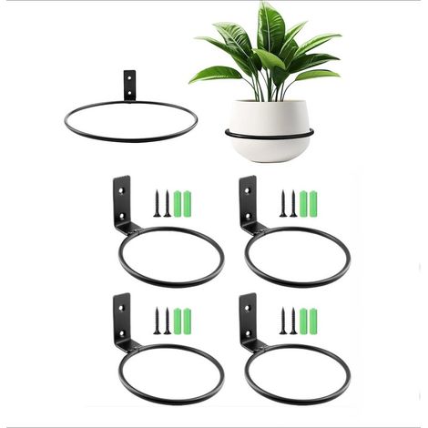 Ensemble de 4 supports muraux pour jardinières, adaptés aux pots de 4 pouces, convenant aux plantes d'intérieur et d'extérieur, noir. (1/5)