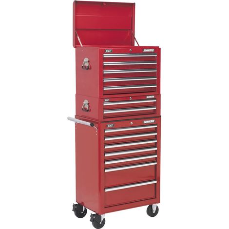Sealey Topchest, Mid-Box & Rollcab Combination 14 Drawer with Ball-Bearing Slides - Red APSTACKTR (1/4)