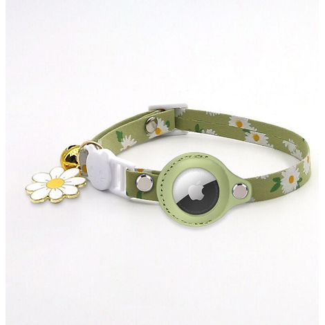 1PC vert Collier Chat Airtag,imprimé réglable Airtag Collier pour Chat avec Cloche, Coque de Protection en Silicone Compatible avec Apple Airtag, Boucle de Sécurité Breakaway pour Chatons (1/4)