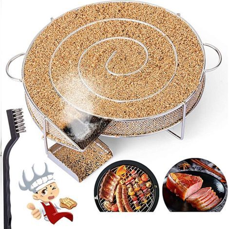 Générateur de fumée froide, gril rond en acier inoxydable pour fumer et griller, fumoir à froid pour saumon avec brosse et crochet. (1/5)