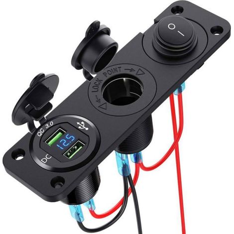 Chargeur de voiture avec prise allume-cigare 12 V, double chargeur USB et voltmètre à LED Convient pour bateau, camion, moto (1/5)
