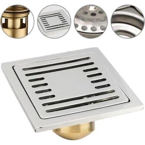 NALOOKAMIC  Siphon de sol, siphon de sol vertical, carré, anti-odeur, en acier inoxydable, 100 x 100 mm, pour salle de bain, jardin, buanderie, cuisine extérieure, balcon