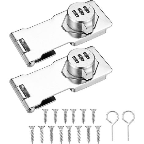 2er Set Schrankschloss mit 3-stelligem Zahlenschloss, 135mm Sicherheitsüberfalle, silber