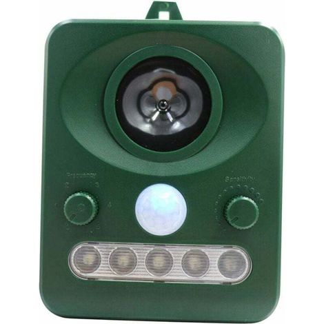 Repulsif d'oiseaux a ultrasons solaire exterieur, double charge solaire, conception etanche, batterie integree, vert herbe.. (1/4)