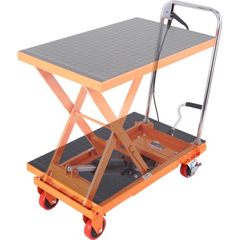 Chariot à Table Élévatrice Hydraulique Charge 230 kg Chariot Élévateur Manuel à Ciseaux Simples Hauteur Levage 720 mm 4 Roues Coussin Antidérapant pour Manutention Transport Matériaux, Orange (1/5)