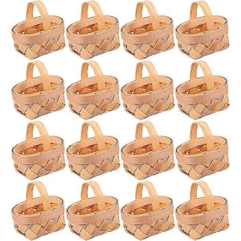 Lot de 16 mini paniers cadeaux tissés à la main avec poignées, contenants pour bonbons et petits cadeaux, surface sans bavures pour mariages, fêtes et jours fériés. (1/4)