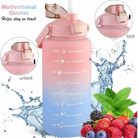 Matériel de fitness,bouteilles d'eau de motivation avec paille, 2000ML, marqueur de temps, bouteilles anti-fuite - RWMatériel de fitness