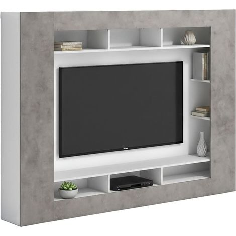 Parete Attrezzata Sadali, Mobile Soggiorno 7 Ripiani, Cassetti Made in Italy, 11 Vani, 216x30.4x158.6h cm Grigio Cemento