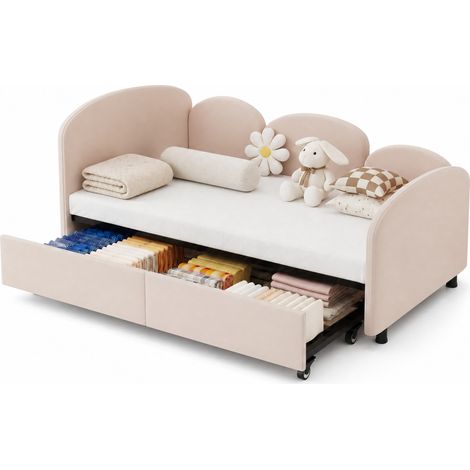 CHICFURN Letto a divanetto per bambini 90x200 cm rosa in velluto con cassetto contenitore (1/5)