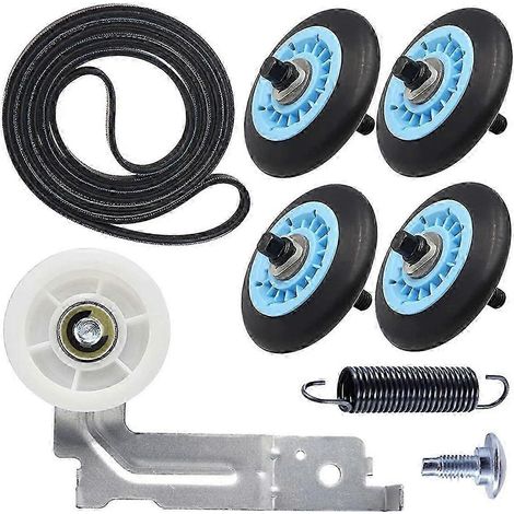 Kit de réparation pour sèche-linge compatible avec les sèche-linge Samsung. Comprend : rouleau de séchage DC97-16782A, galet tendeur DC93-00634A et courroie de séchage 6602-001655. (1/5)