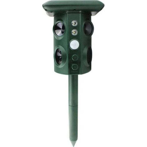 A powerful solar-powered ultrasonic repeller which, thanks to its adjustable frequency, repels cats, rodents, birds and other outdoor animals. Long-lasting, waterproof battery. (1/4)