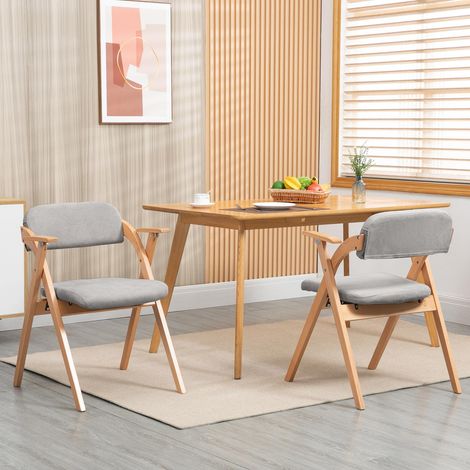 Lot de 2 chaises pliantes bois gris accoudoirs assise rembourrée empilables invités cuisine mariage (1/5)