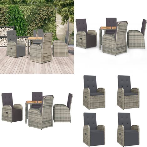 5-tlg. Garten-Essgruppe mit Kissen Grau Poly Rattan - Gartenmöbel - Essgruppe - Gartenset - Outdoor Möbel - Lounge Set - Home & Living (1/5)