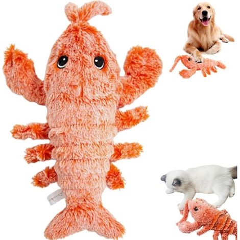 Jouet à mâcher souple avec mousqueton rechaable par USB pour chiens, simulant un homard sauteur. Convient aux chiens, chats et autres animaux de compagnie. Jouet interactif (1 homard). (1/5)